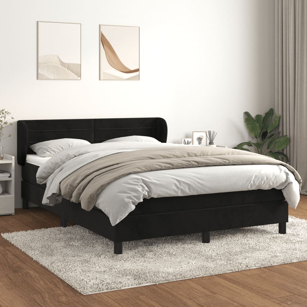 Box Spring Postel S Matrací Černá Samet Černá