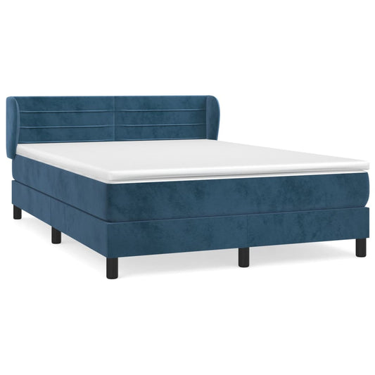 Box Spring Postel S Matrací Tmavě Modrá Samet Tmavě Moddrá