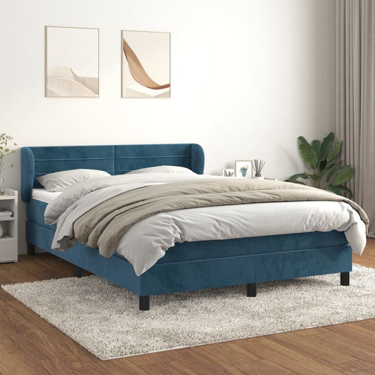 Box Spring Postel S Matrací Tmavě Modrá Samet Tmavě Moddrá