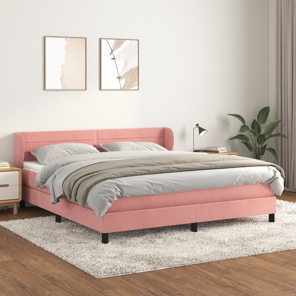 Box Spring Postel S Matrací Samet Růžová