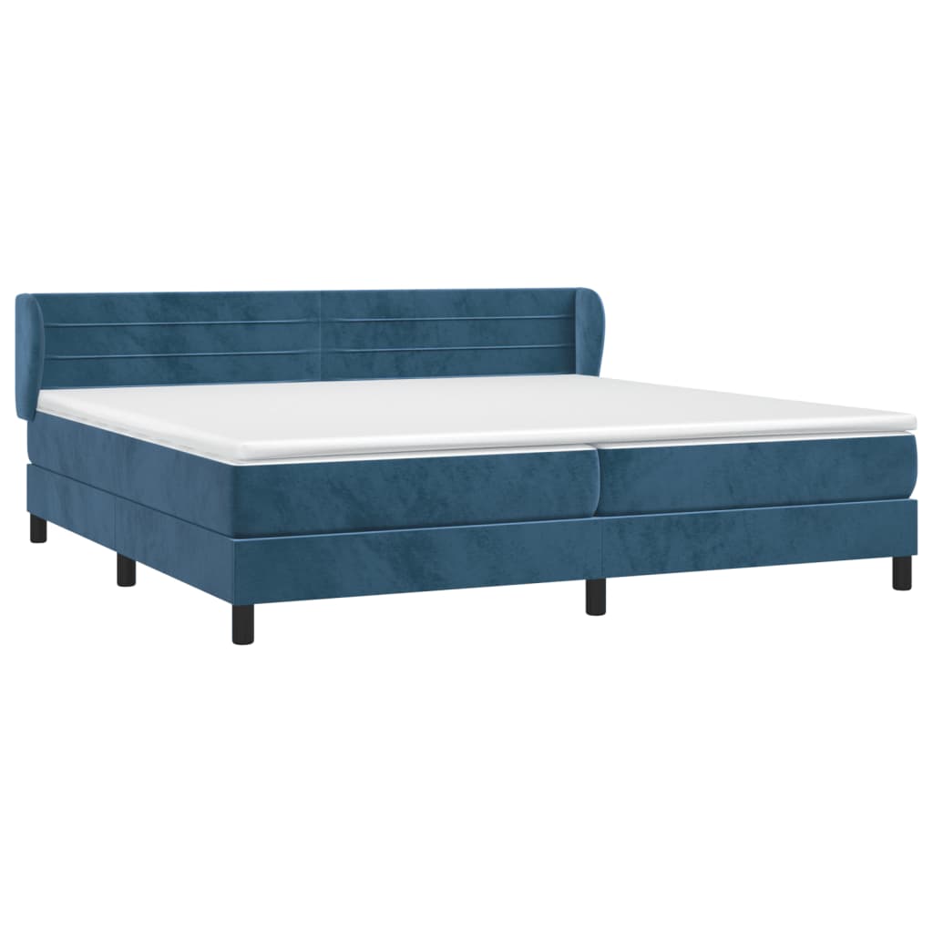 Box Spring Postel S Matrací Tmavě Modrá Samet Tmavě Moddrá