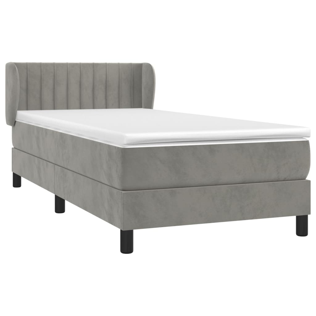 Box Spring Postel S Matrací Samet Světle Šedá