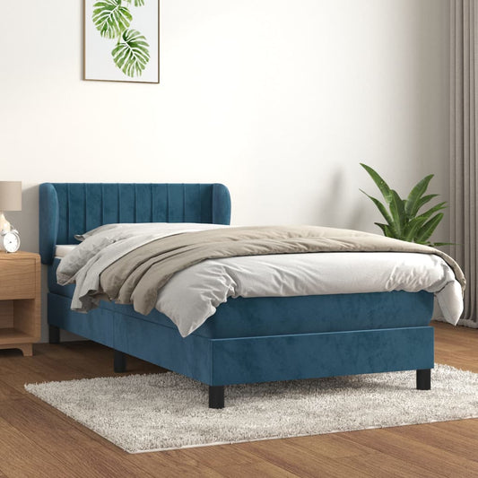 Box Spring Postel S Matrací Tmavě Modrá Samet Tmavě Moddrá