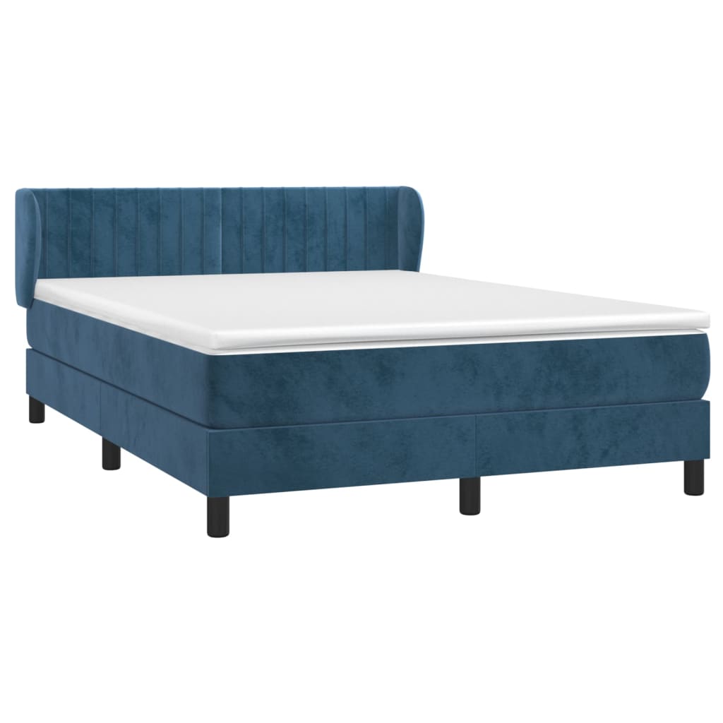 Box Spring Postel S Matrací Tmavě Modrá Samet Tmavě Moddrá