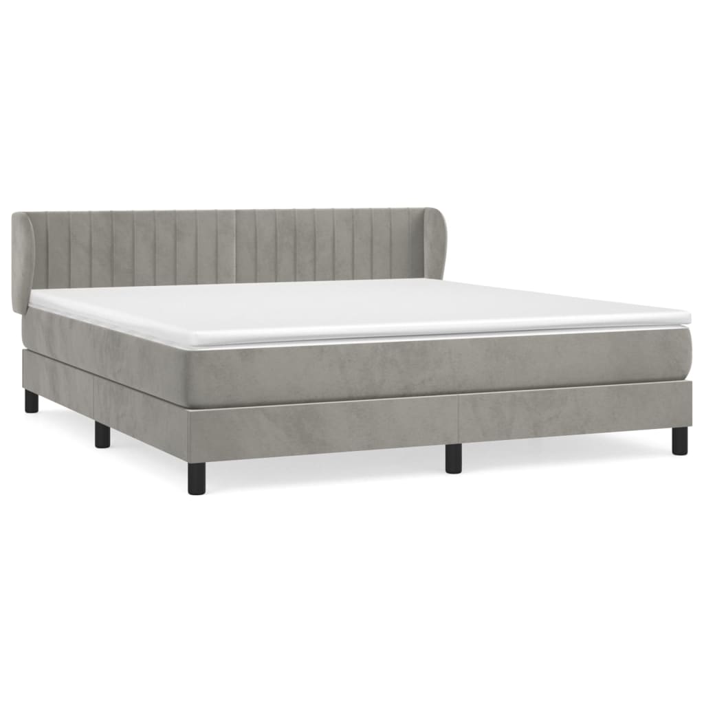 Box Spring Postel S Matrací Samet Světle Šedá