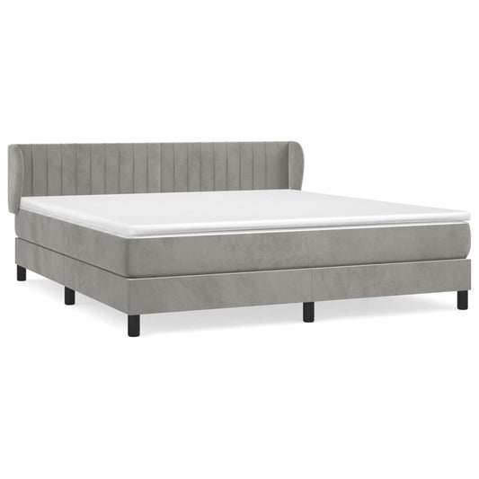 Box Spring Postel S Matrací Samet Světle Šedá
