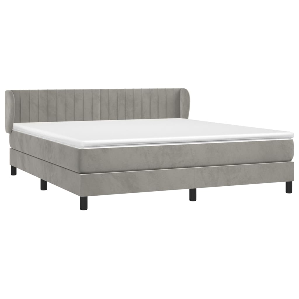 Box Spring Postel S Matrací Samet Světle Šedá