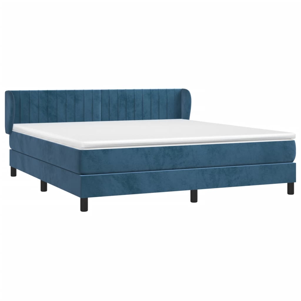 Box Spring Postel S Matrací Tmavě Modrá Samet Tmavě Moddrá