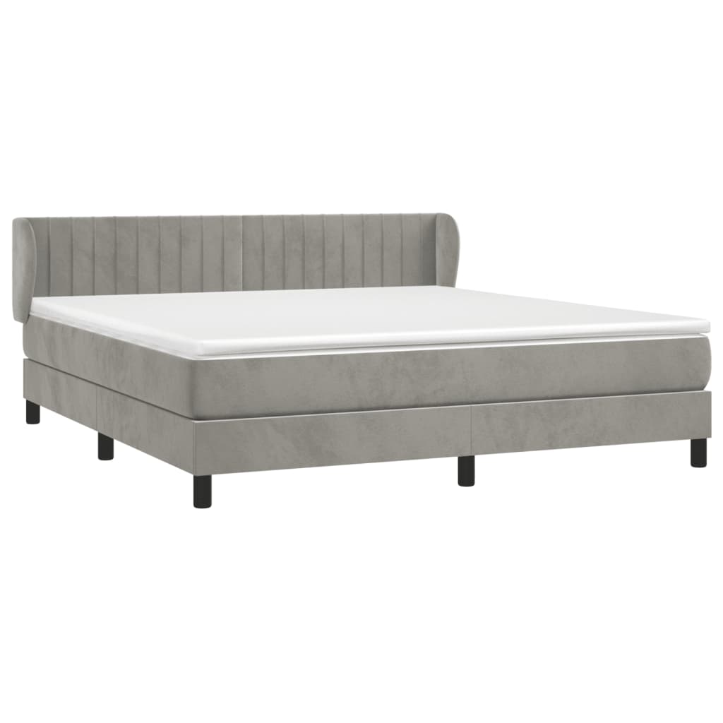 Box Spring Postel S Matrací Samet Světle Šedá