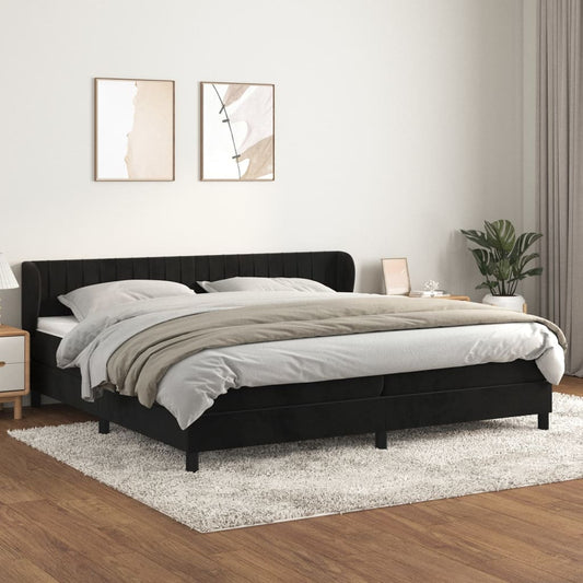 Box Spring Postel S Matrací Černá Samet Černá