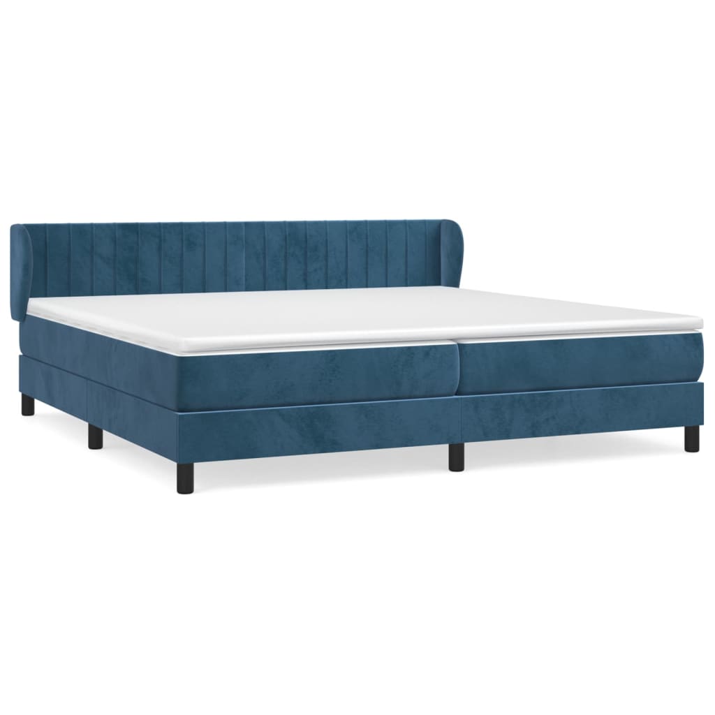 Box Spring Postel S Matrací Tmavě Modrá Samet Tmavě Moddrá