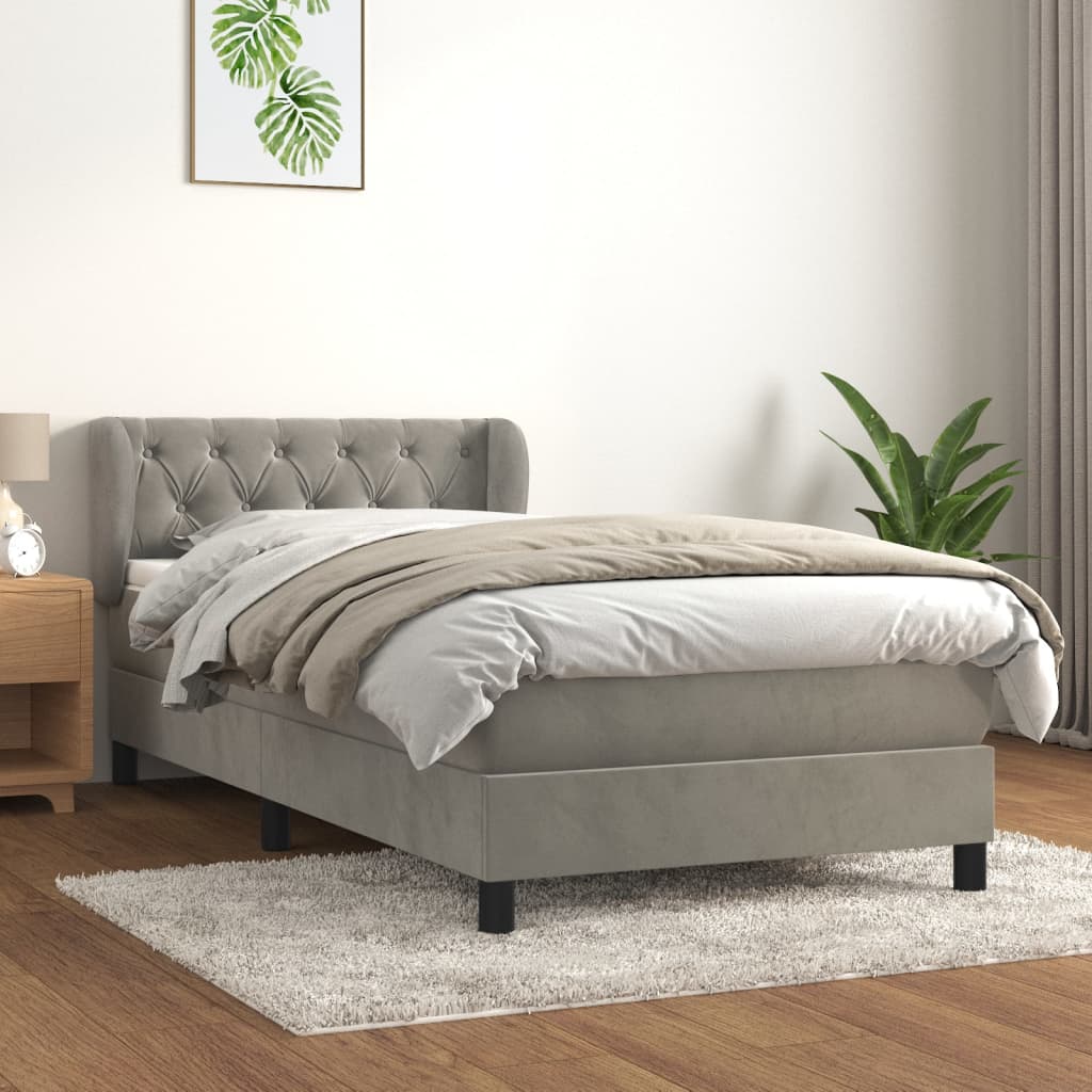 Box Spring Postel S Matrací Samet Světle Šedá