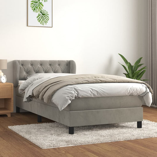 Box Spring Postel S Matrací Samet Světle Šedá