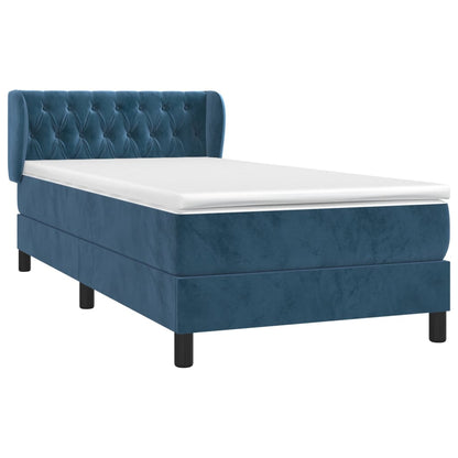 Box Spring Postel S Matrací Tmavě Modrá Samet Tmavě Moddrá