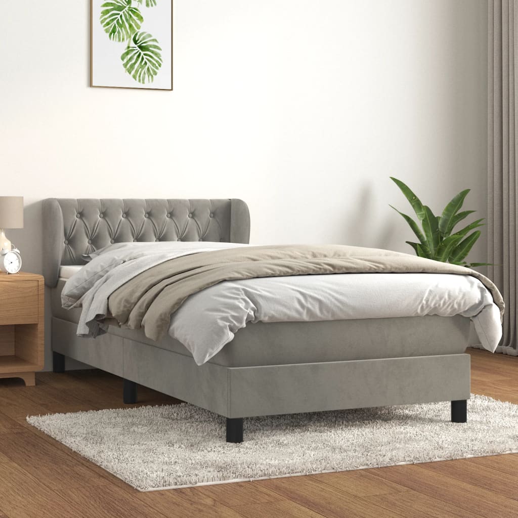 Box Spring Postel S Matrací Samet Světle Šedá