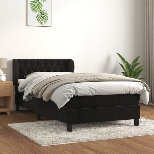 Box Spring Postel S Matrací Černá Samet Černá