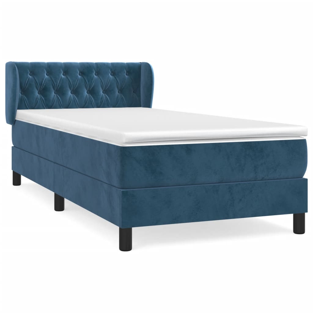 Box Spring Postel S Matrací Tmavě Modrá Samet Tmavě Moddrá
