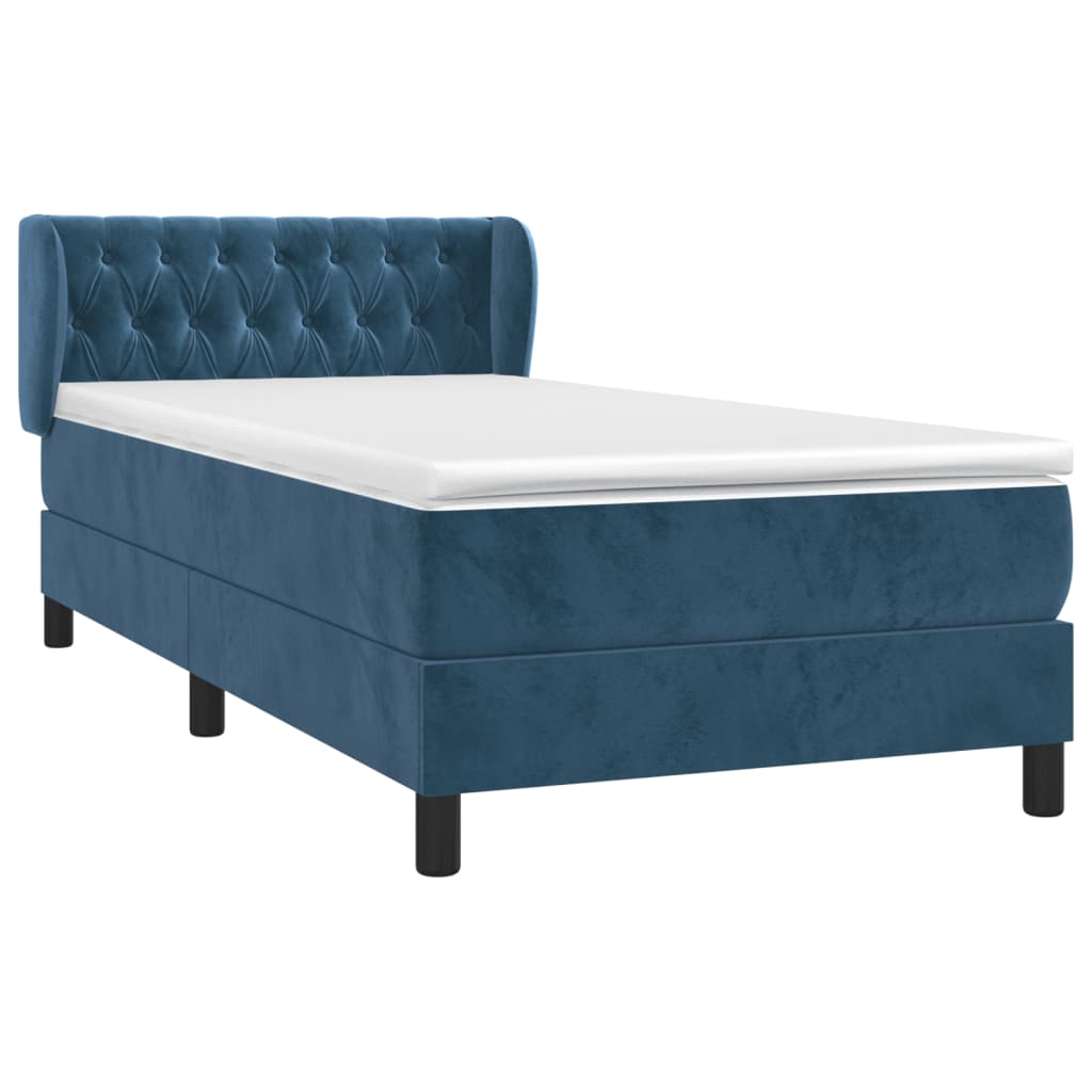 Box Spring Postel S Matrací Tmavě Modrá Samet Tmavě Moddrá
