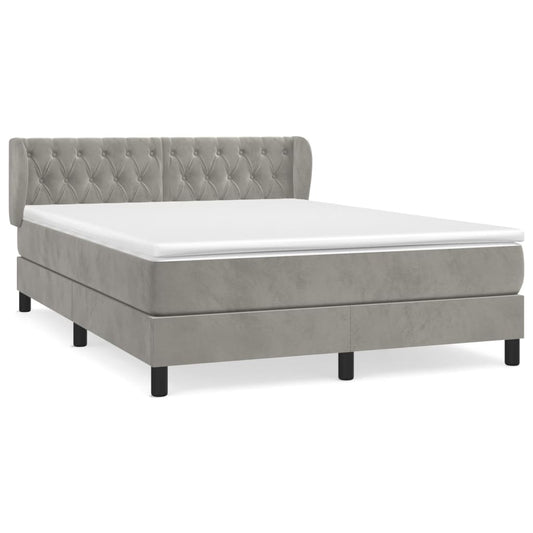 Box Spring Postel S Matrací Samet Světle Šedá