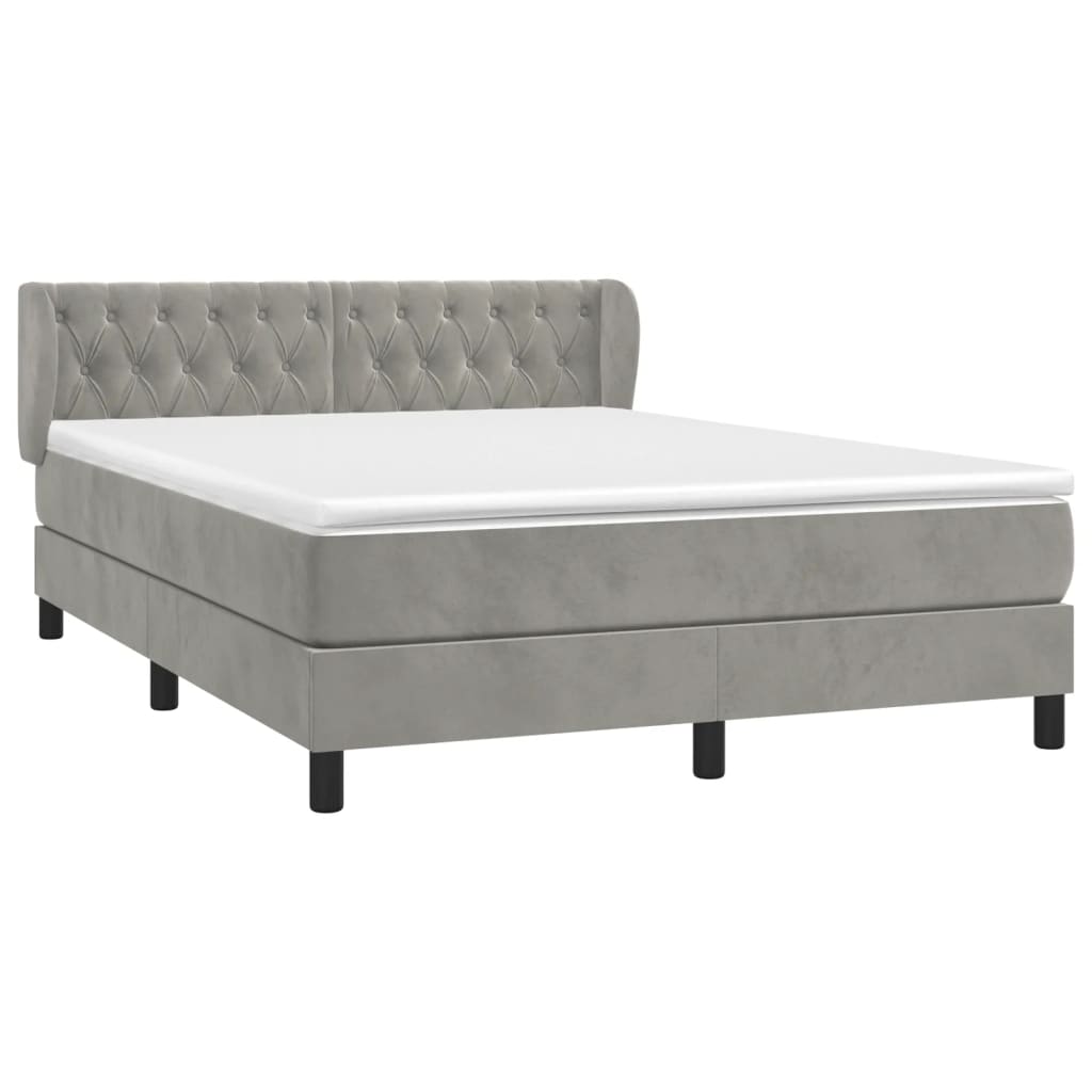 Box Spring Postel S Matrací Samet Světle Šedá