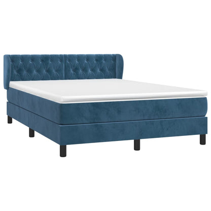 Box Spring Postel S Matrací Tmavě Modrá Samet Tmavě Moddrá