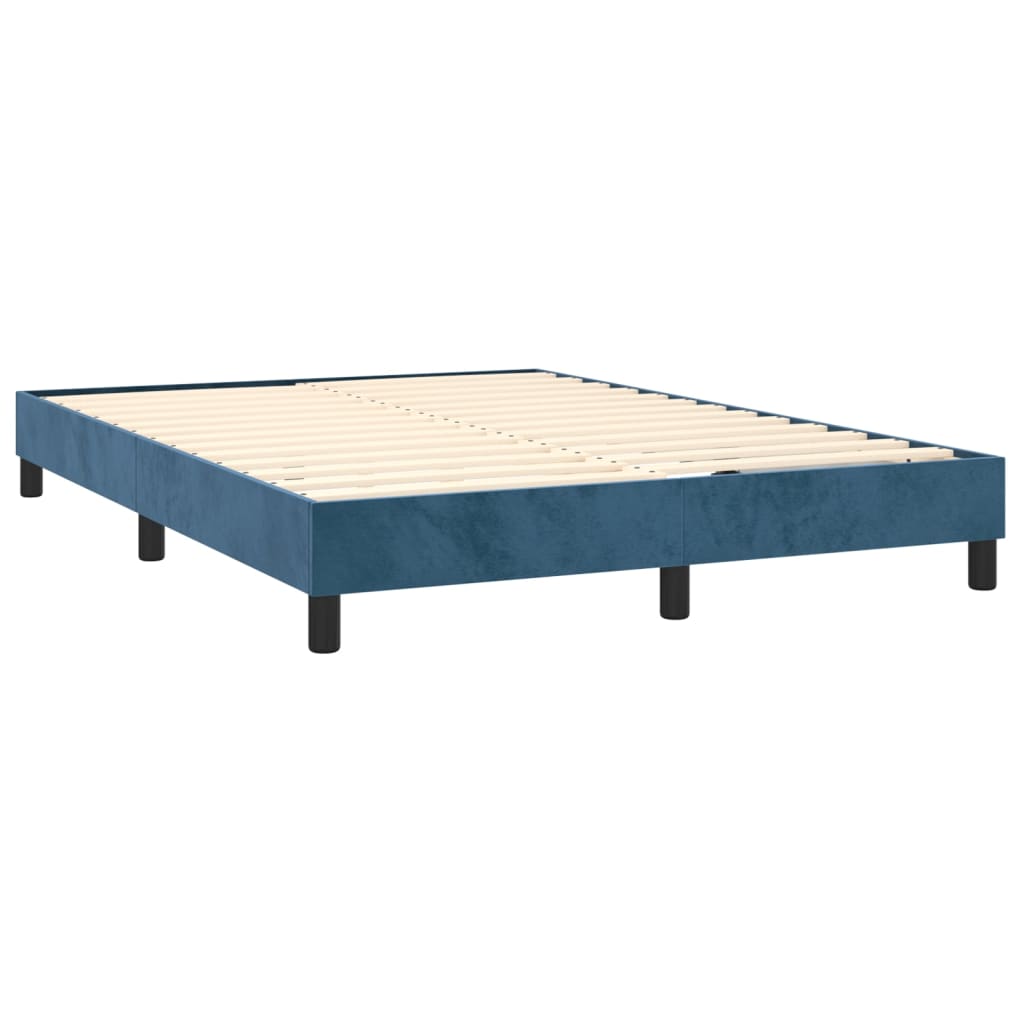 Box Spring Postel S Matrací Tmavě Modrá Samet Tmavě Moddrá