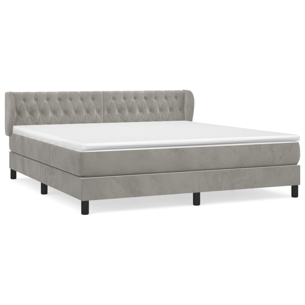 Box Spring Postel S Matrací Samet Světle Šedá