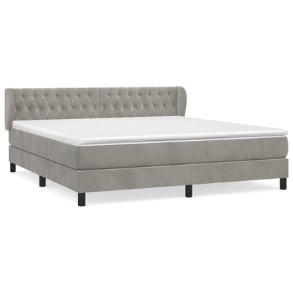 Box Spring Postel S Matrací Samet Světle Šedá