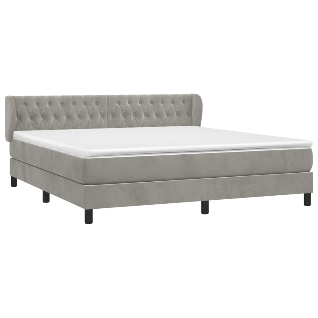 Box Spring Postel S Matrací Samet Světle Šedá