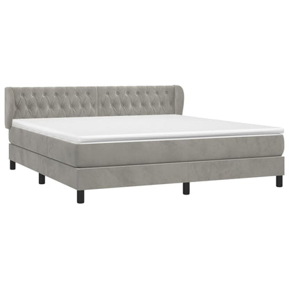 Box Spring Postel S Matrací Samet Světle Šedá