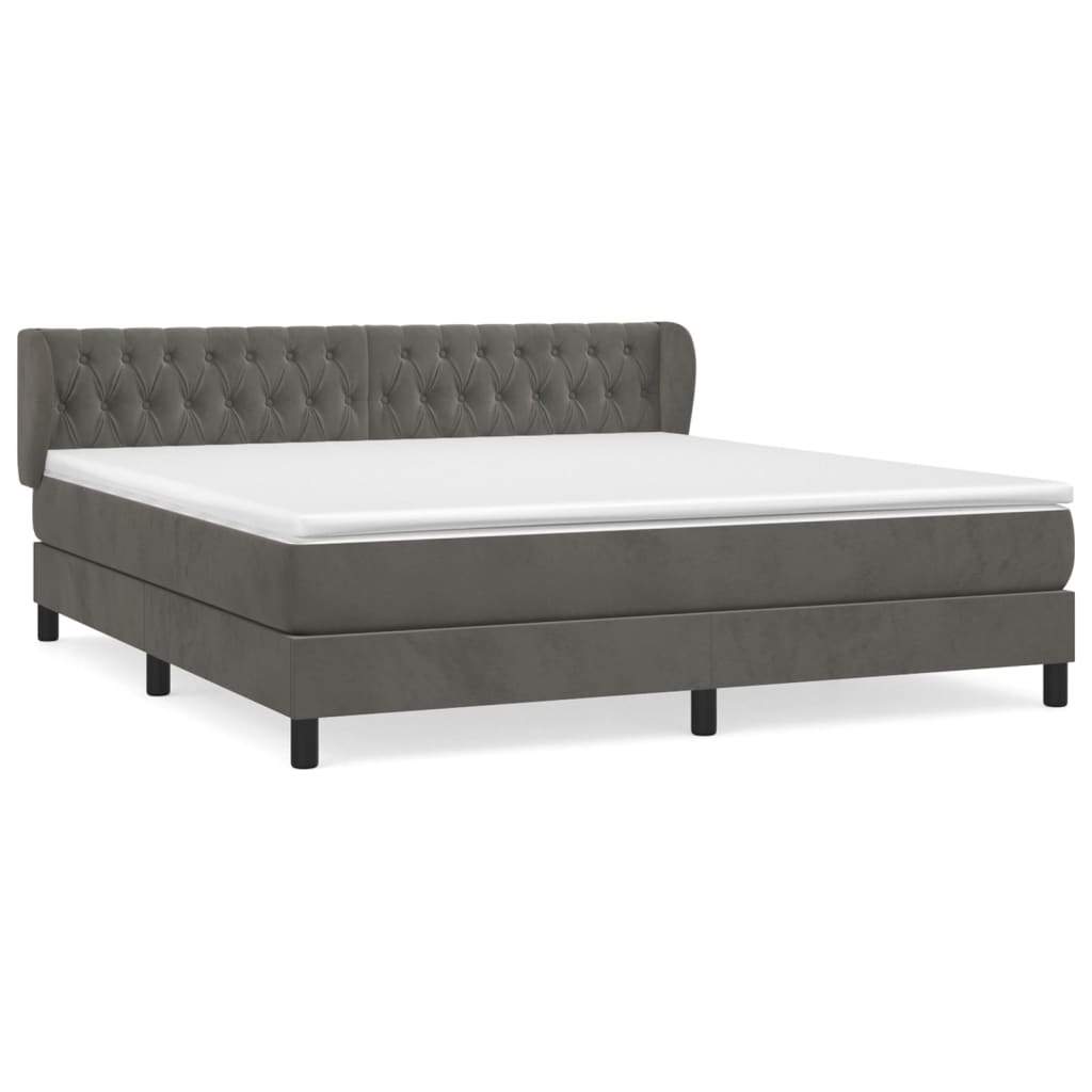 Box Spring Postel S Matrací Samet Tmavě Šedá