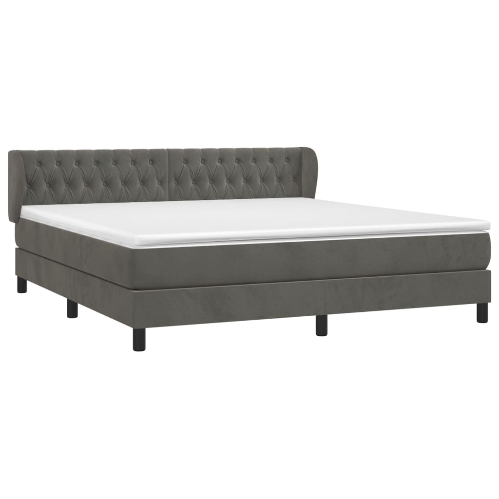 Box Spring Postel S Matrací Samet Tmavě Šedá