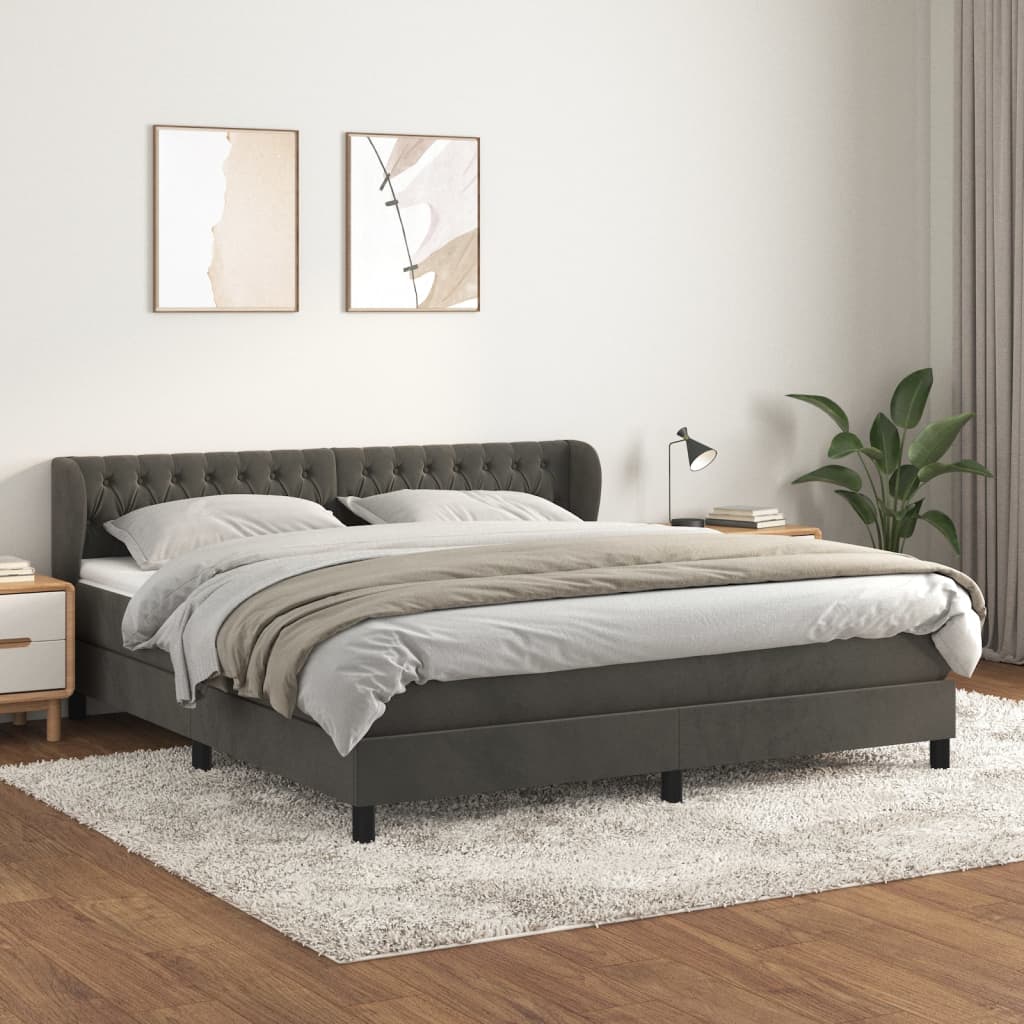 Box Spring Postel S Matrací Samet Tmavě Šedá