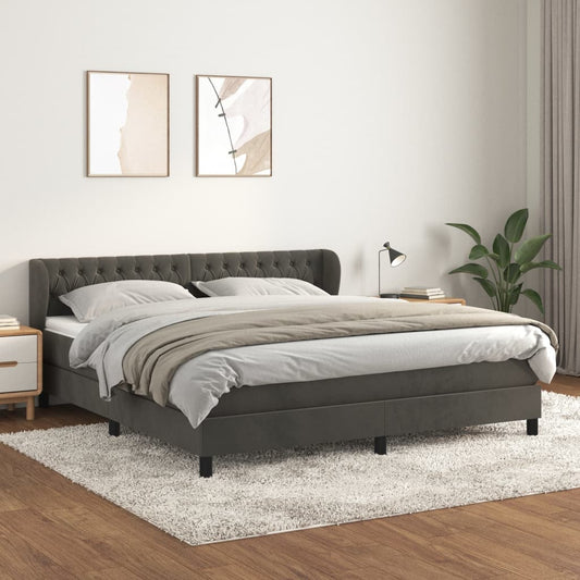 Box Spring Postel S Matrací Samet Tmavě Šedá