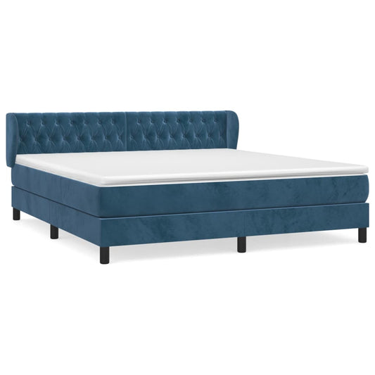 Box Spring Postel S Matrací Tmavě Modrá Samet Tmavě Moddrá