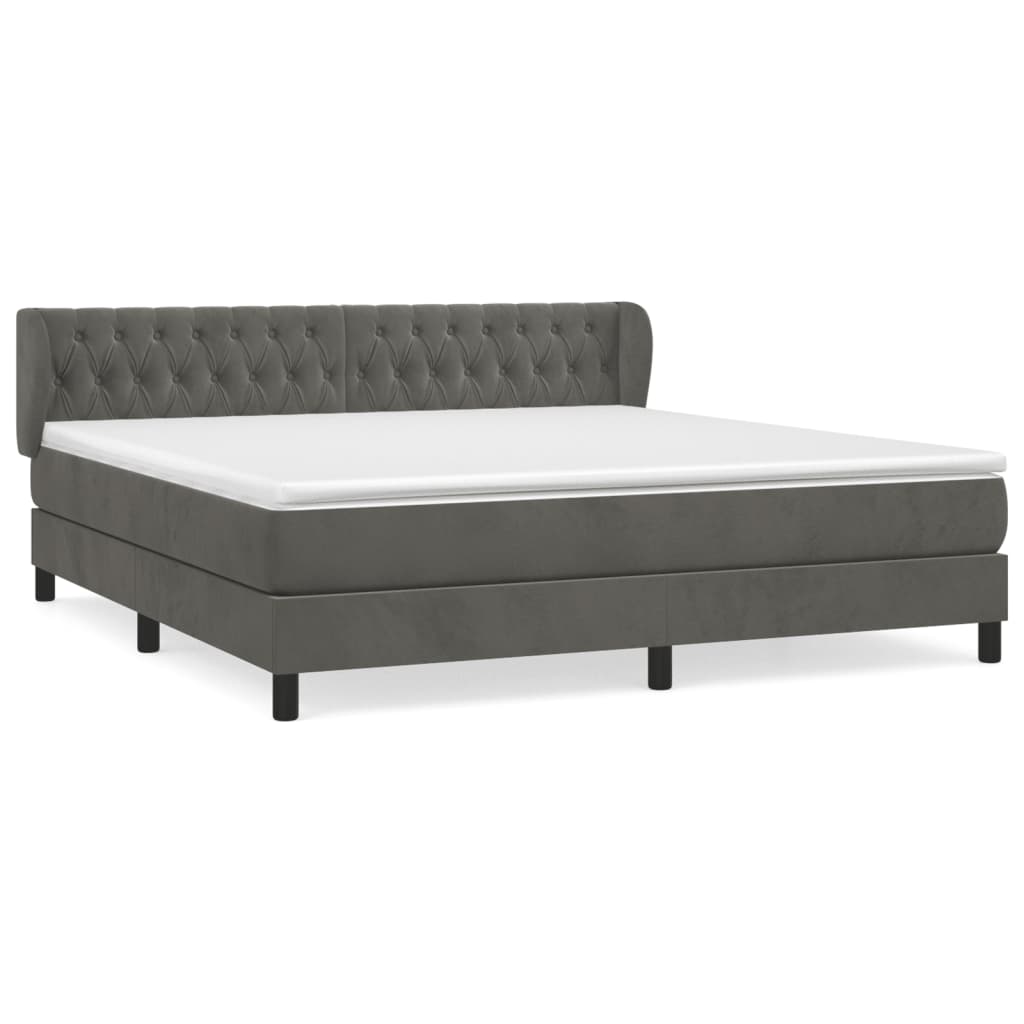 Box Spring Postel S Matrací Samet Tmavě Šedá