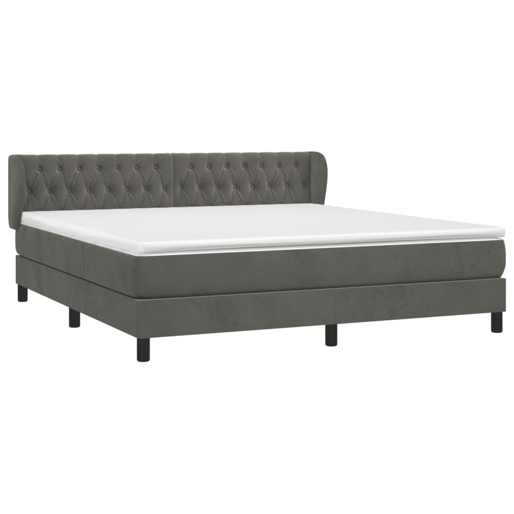 Box Spring Postel S Matrací Samet Tmavě Šedá