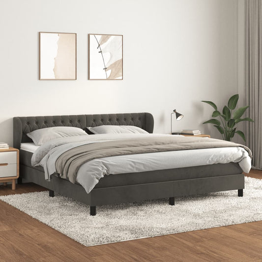 Box Spring Postel S Matrací Samet Tmavě Šedá