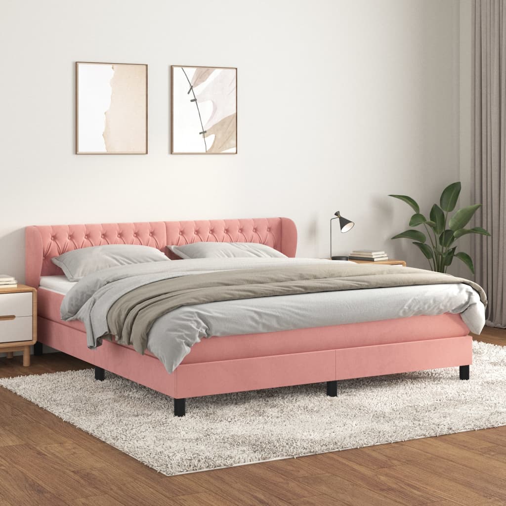 Box Spring Postel S Matrací Samet Růžová