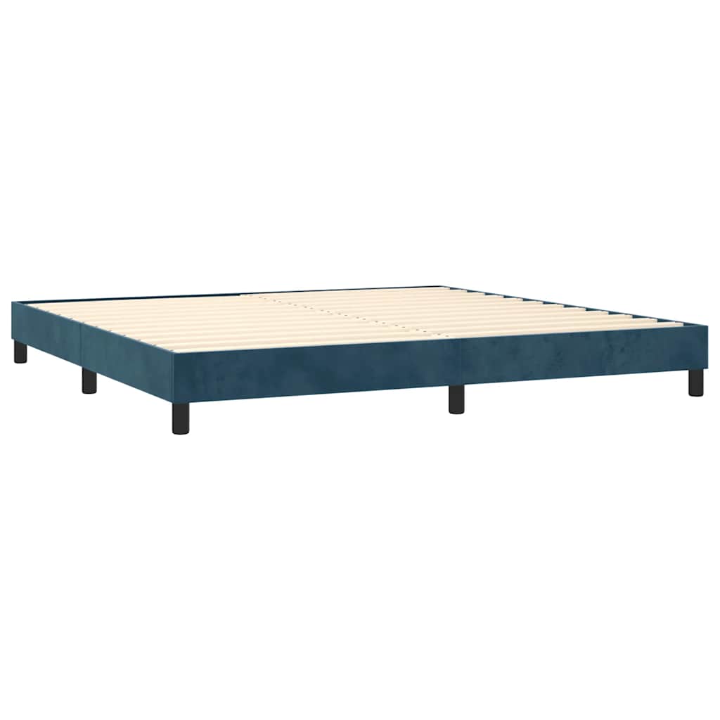Box Spring Postel S Matrací Tmavě Modrá Samet Tmavě Moddrá