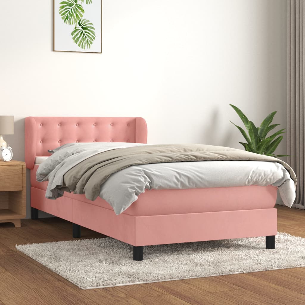 Box Spring Postel S Matrací Samet Růžová