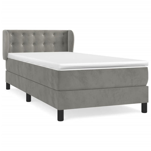 Box Spring Postel S Matrací Samet Světle Šedá
