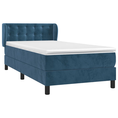 Box Spring Postel S Matrací Tmavě Modrá Samet Tmavě Moddrá