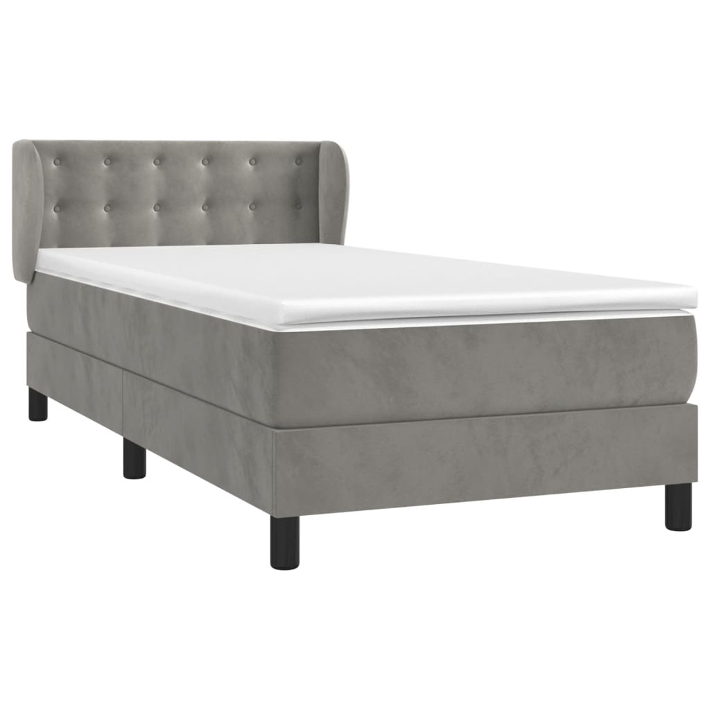 Box Spring Postel S Matrací Samet Světle Šedá