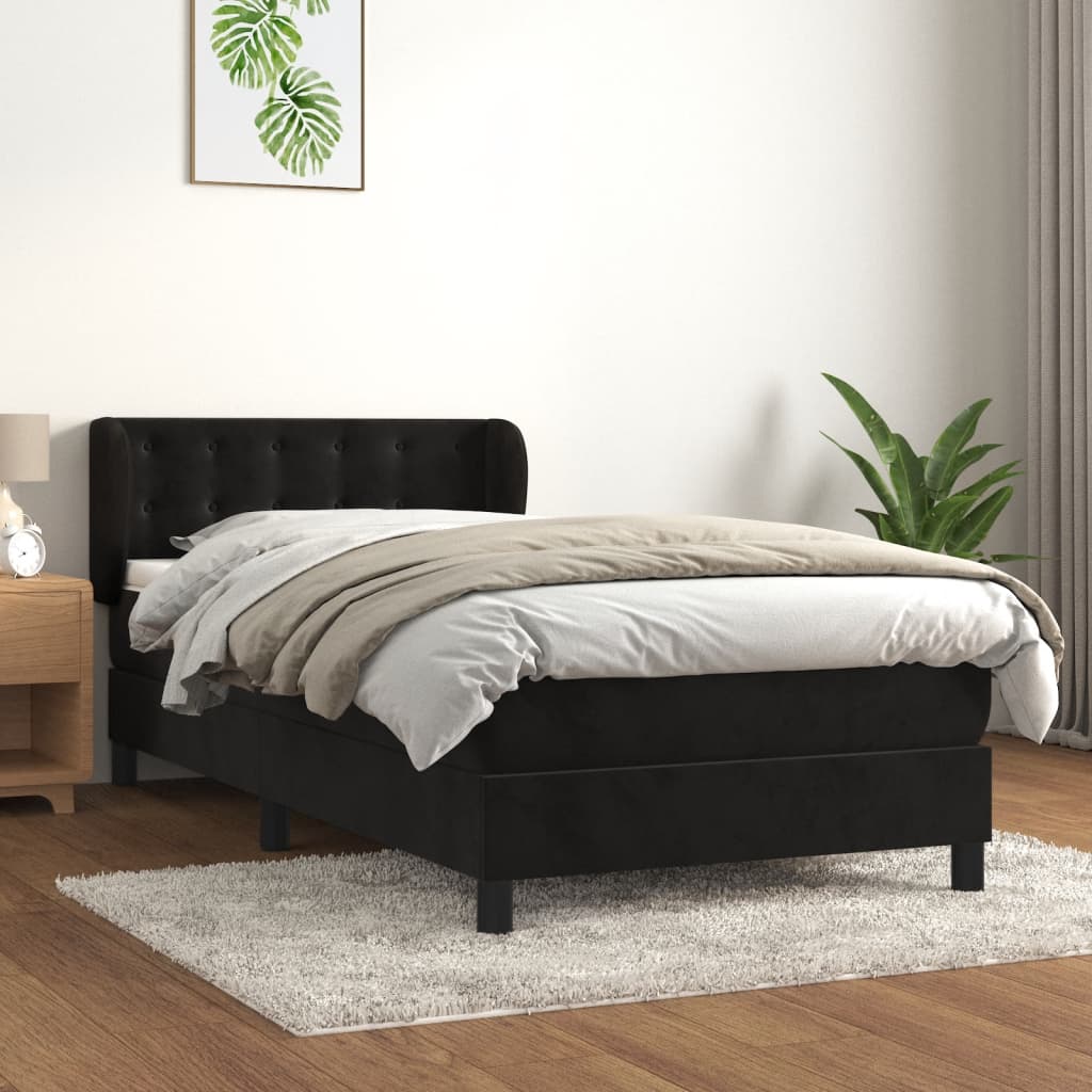 Box Spring Postel S Matrací Černá Samet Černá