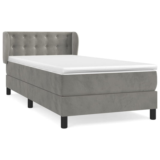 Box Spring Postel S Matrací Samet Světle Šedá