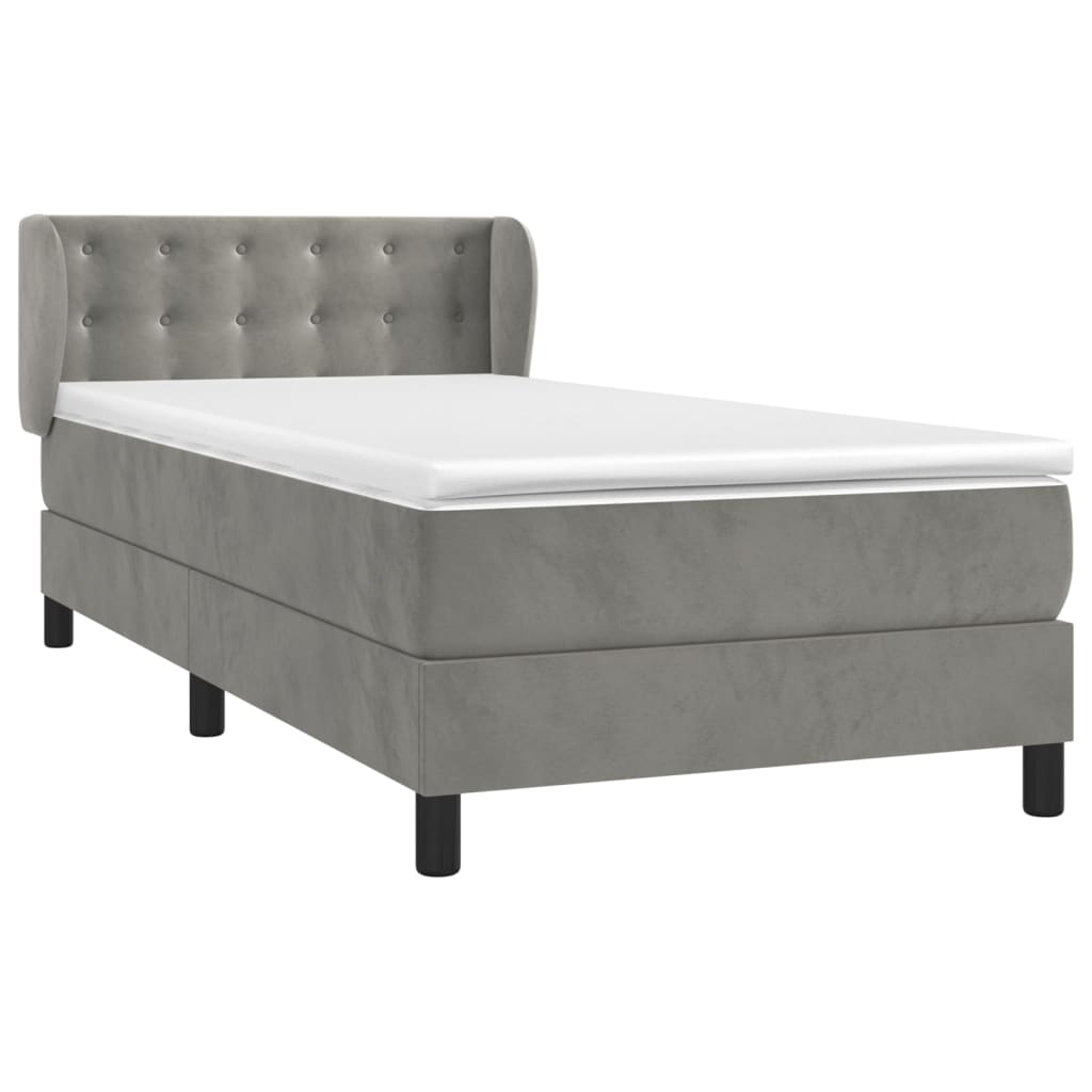 Box Spring Postel S Matrací Samet Světle Šedá