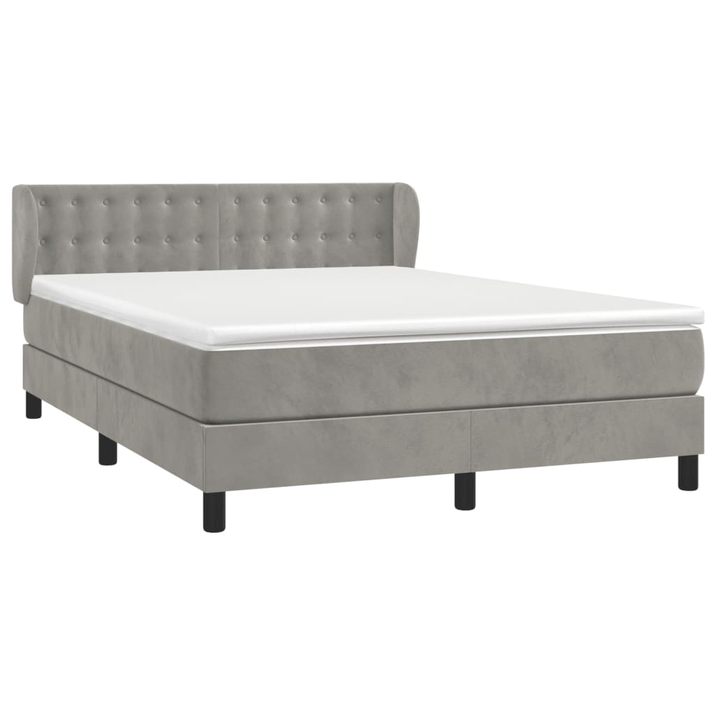 Box Spring Postel S Matrací Samet Světle Šedá
