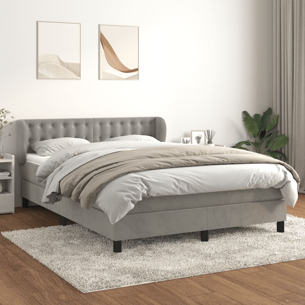 Box Spring Postel S Matrací Samet Světle Šedá
