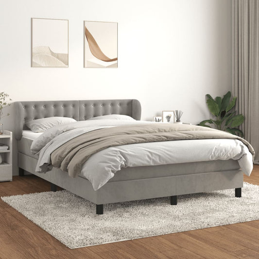 Box Spring Postel S Matrací Samet Světle Šedá
